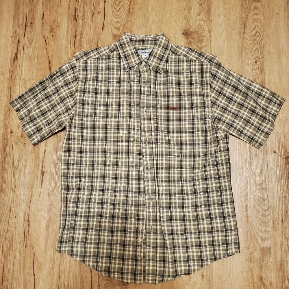 Carhartt Short Sleeve Plaid Button Green Shirt M